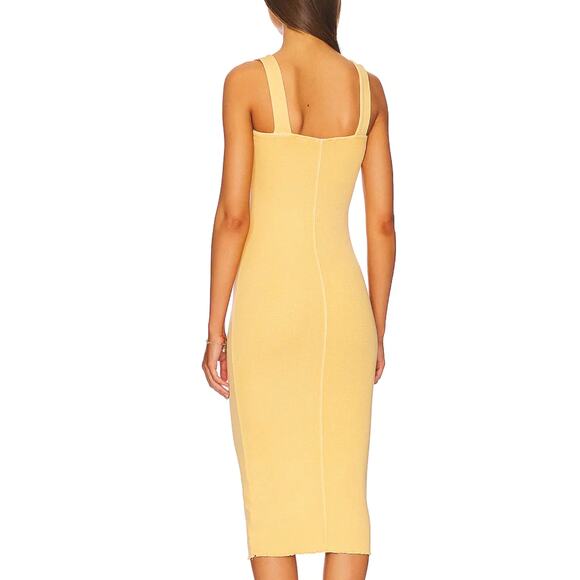 Tularosa Butter Yellow Ribbed Midi Tank Dress SMALL Bodycon Cotton Revolve $168 - Picture 3 of 9